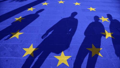 Eu flag and group of people Eu flag and group of people