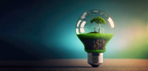 Green Energy Revolution: Lightbulb Symbolizing Renewable Sources and Sustainable wind energy, copy space generative ai Note de positionnement du CLER pour l'Europe
