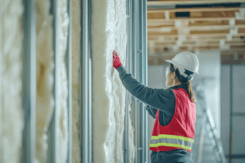 Build Better Lives Femme fait l'isolation d'un bâtiment